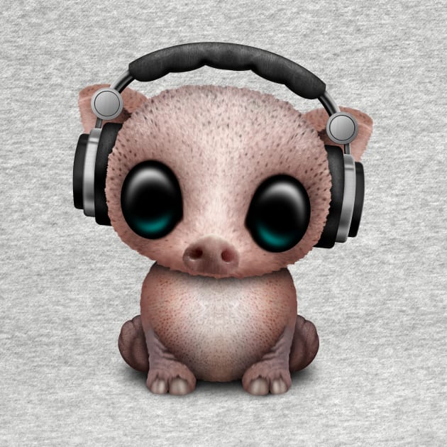 Cute Baby Pig Deejay Wearing Headphones by jeffbartels